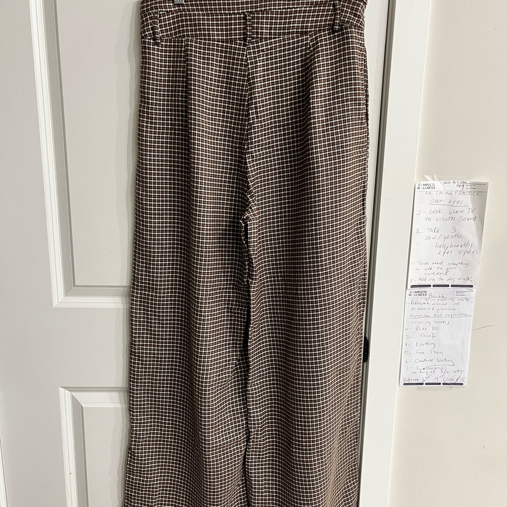Brown Checkered Wide-Leg Pants